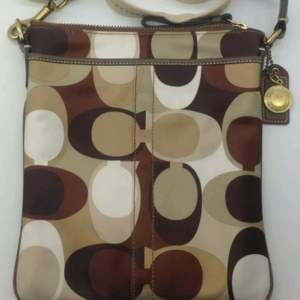 Coach 40659 Multicolor Scarf Print Tote Crossbody Bag Purse satin - Picture 3 of 9